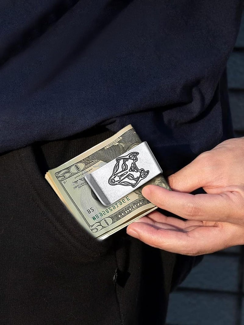 ChainsHouse Stainless Steel Money Clip Slim Wallet Credit Business Card Holder for Men, Wallet Charms Gift for Father Dad Husband - Image 2